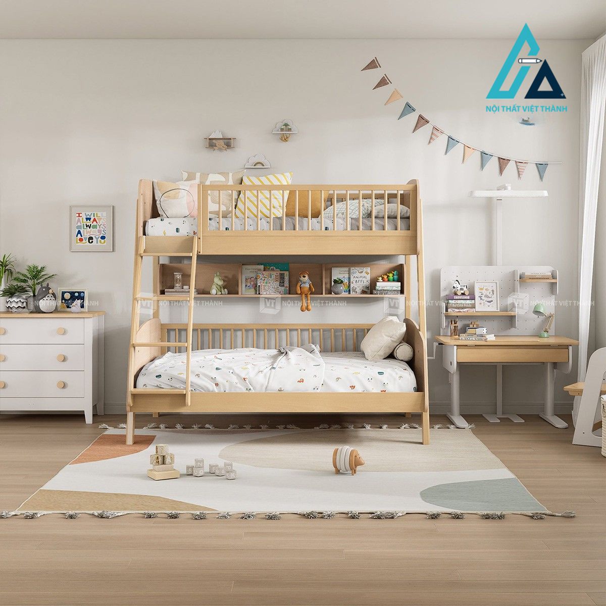 Giường tầng gỗ thiết kế hiện đại cho phòng trẻ em