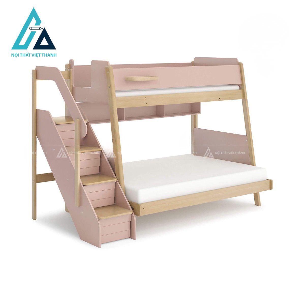 Giường tầng trẻ em kết hợp cầu thang lưu trữ và kệ sách đa năng 2