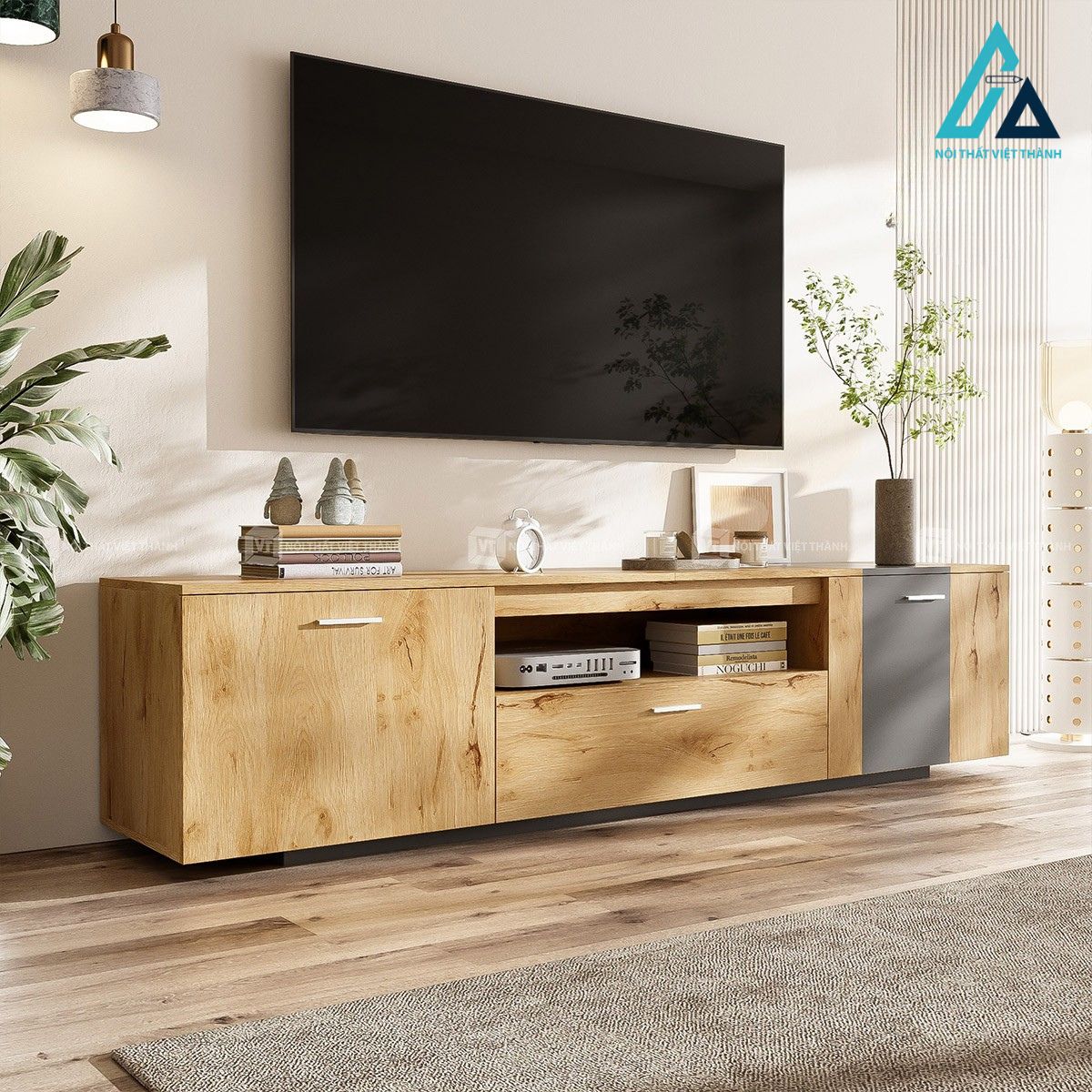 Kệ tivi gỗ công nghiệp 2 tủ 1 ngăn kéo phong cách hiện đại cho tivi 2