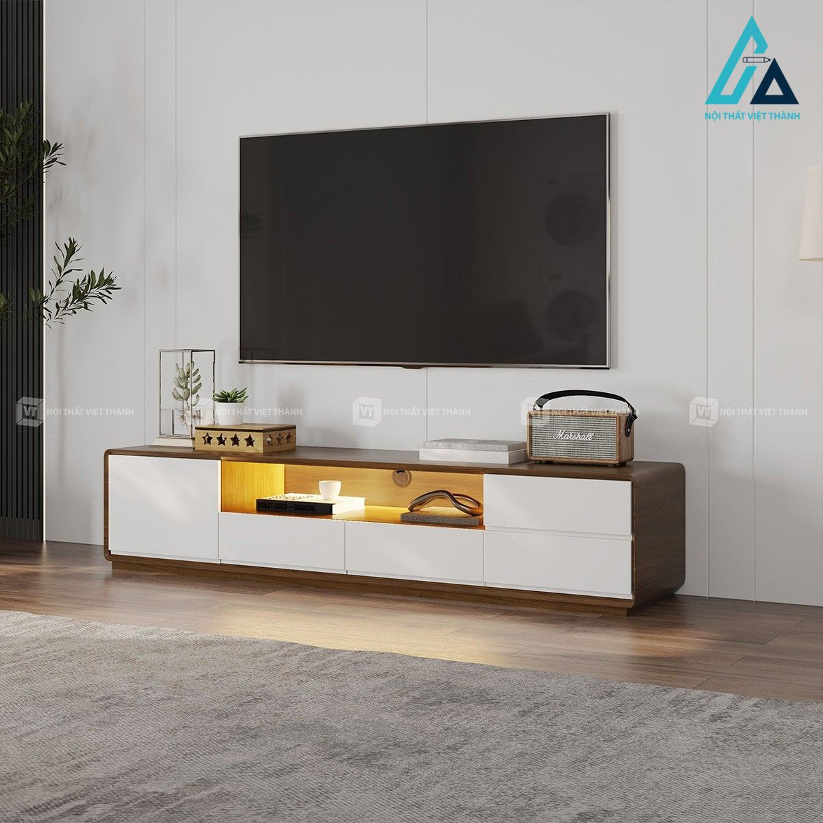 Kệ tivi gỗ MDF 4 ngăn kéo kết hợp tủ lưu trữ phong cách hiện đại 3