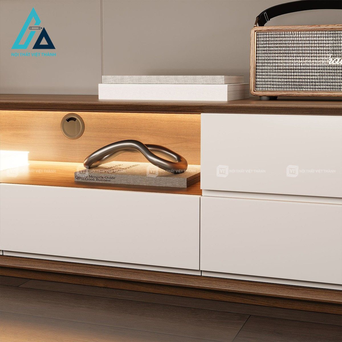 Kệ tivi gỗ MDF 4 ngăn kéo kết hợp tủ lưu trữ phong cách hiện đại 4