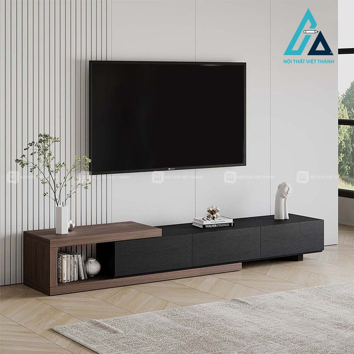 Kệ tivi gỗ MDF kéo giãn 3 ngăn kéo phong cách hiện đại