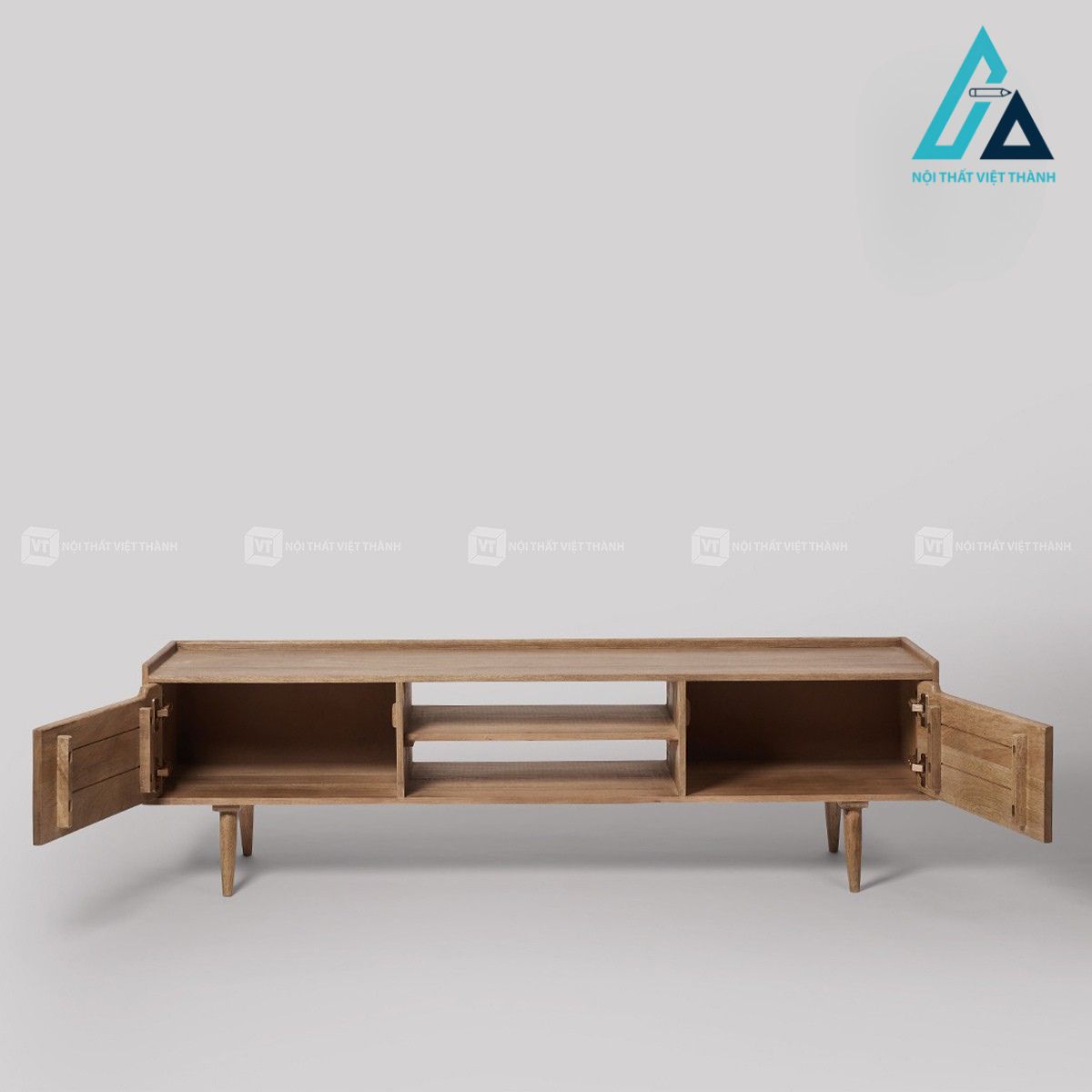 Kệ tivi gỗ xoài tự nhiên phủ màu sồi thiết kế hiện đại 2