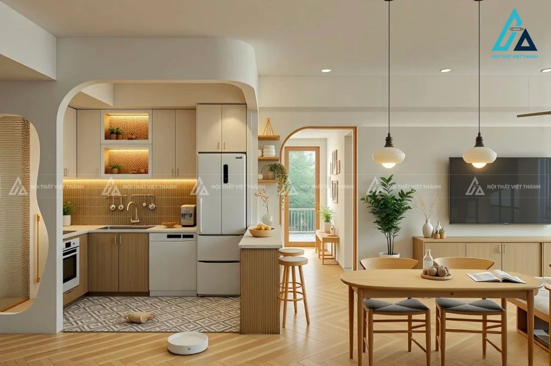 Tủ bếp hiện đại với kích thước tiêu chuẩn