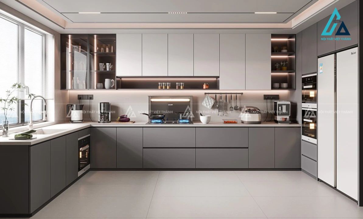Mẫu bếp chữ L giúp  tiết kiệm không gian