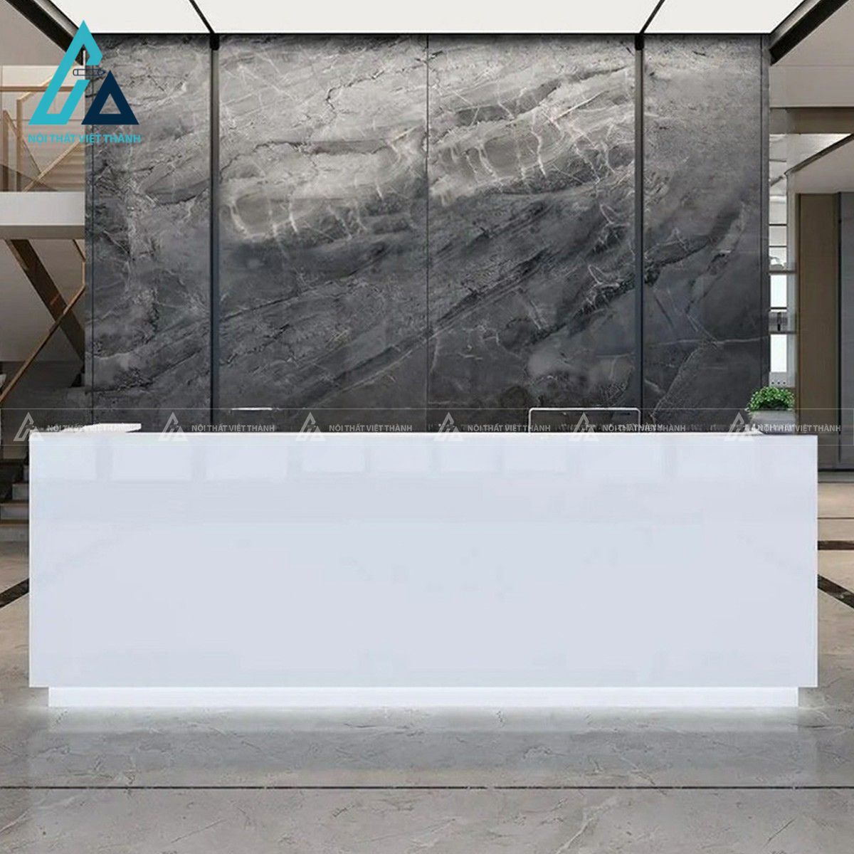 Quầy lễ tân gỗ công nghiệp mặt laminate hiện đại cho văn phòng 3