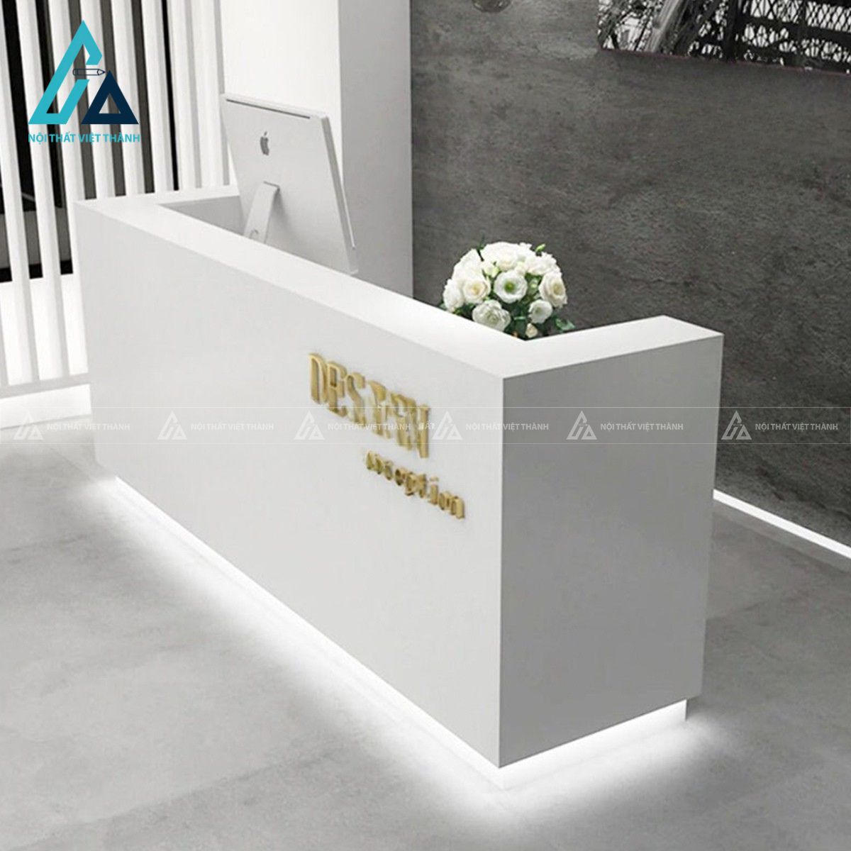 Quầy lễ tân gỗ công nghiệp mặt laminate hiện đại cho văn phòng 4