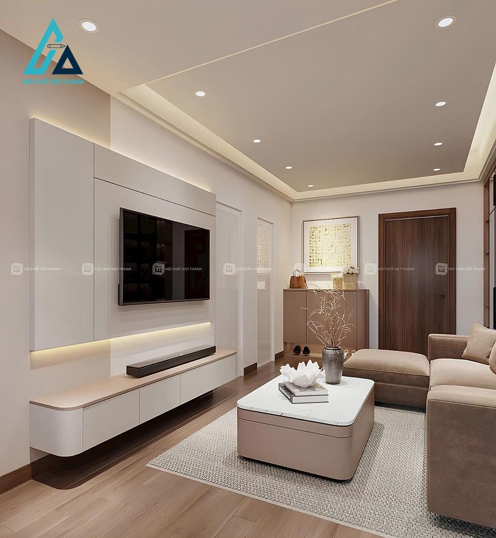 Thiết kế nội thất phòng khách màu trắng hiện đại