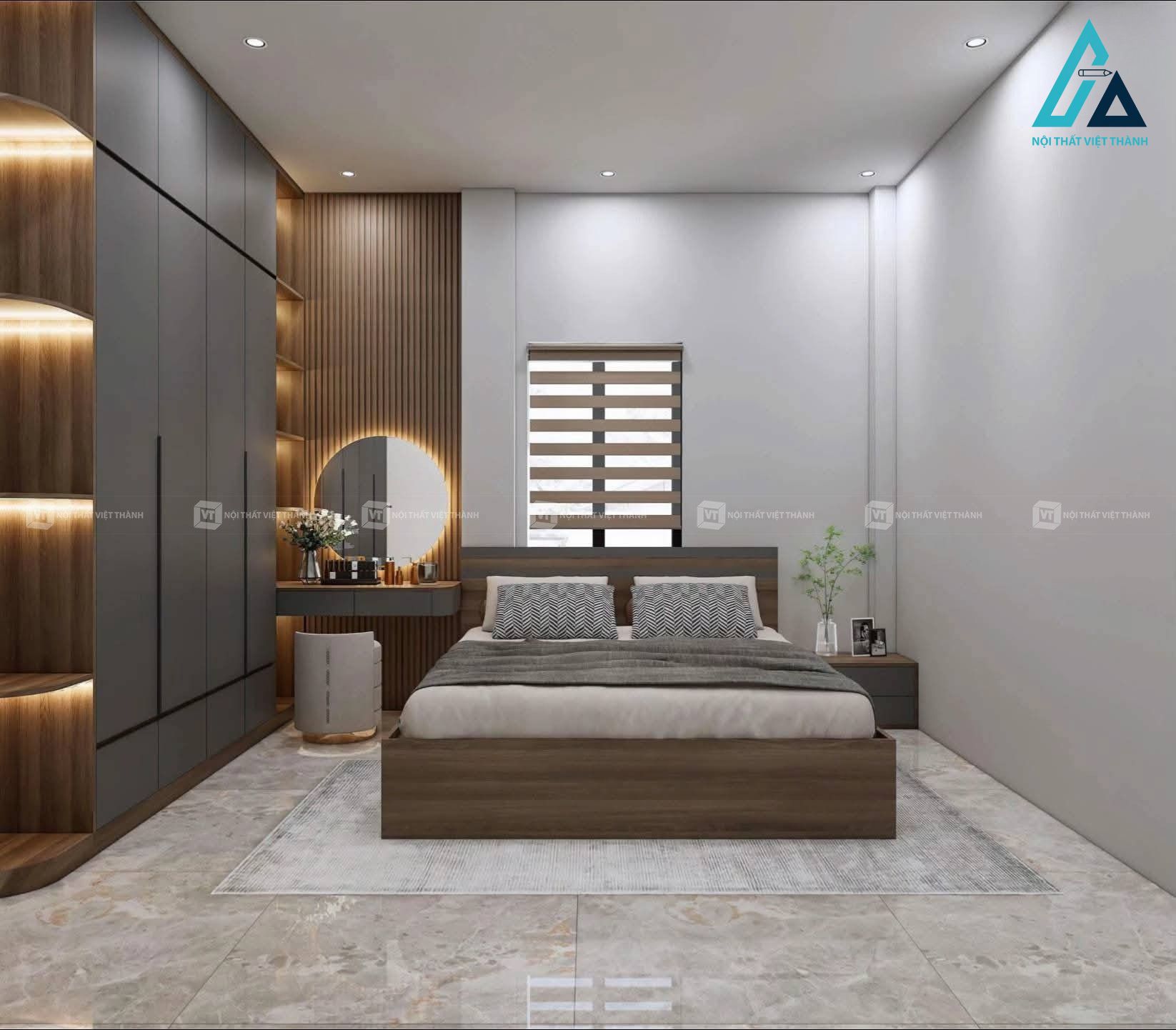 Thiết kế thi công combo nội thất phòng ngủ nhà phố tiện nghi