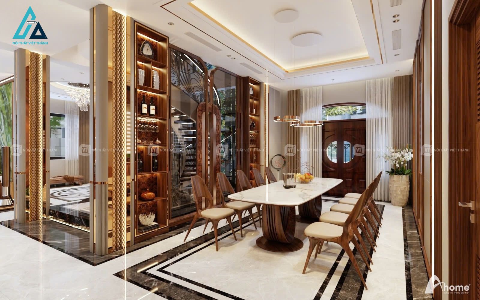 Thiết kế thi công nội thất nhà bếp biệt thự phong cách tân cổ điển sang trọng