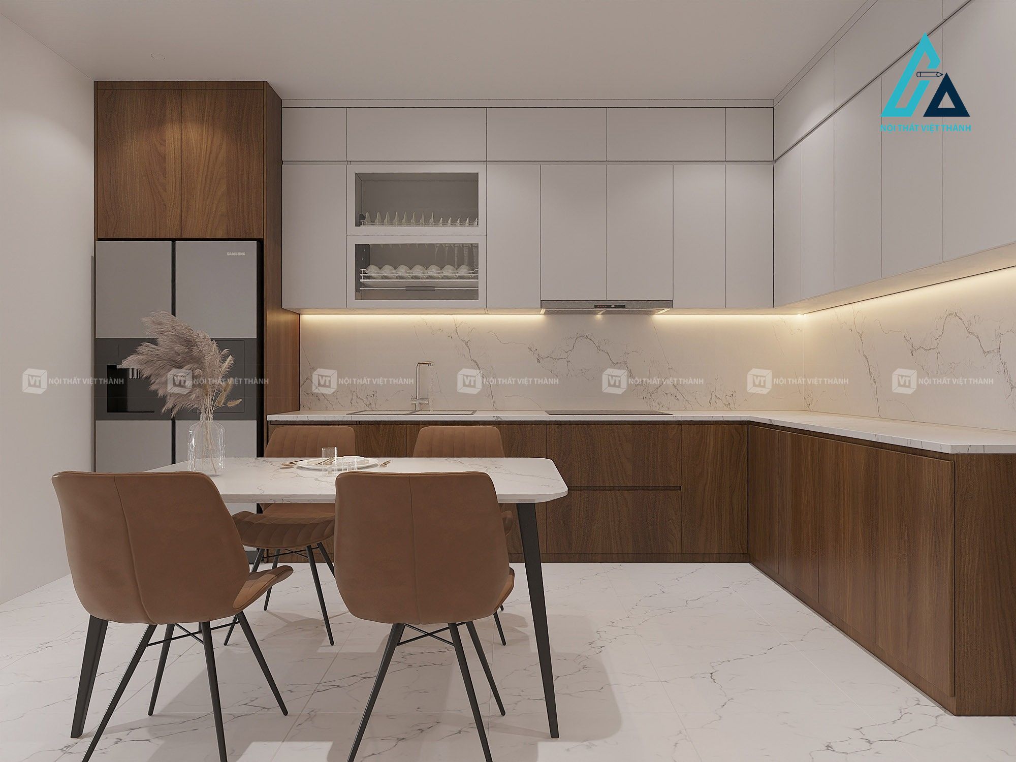 Thiết kế thi công nội thất nhà bếp chung cư căn hộ sang trọng