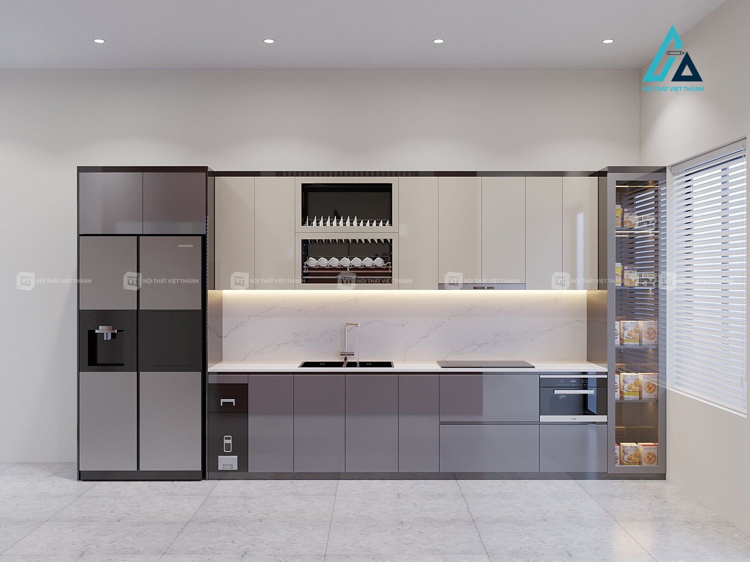 Thiết kế thi công nội thất nhà bếp chung cư căn hộ tủ bếp chữ I