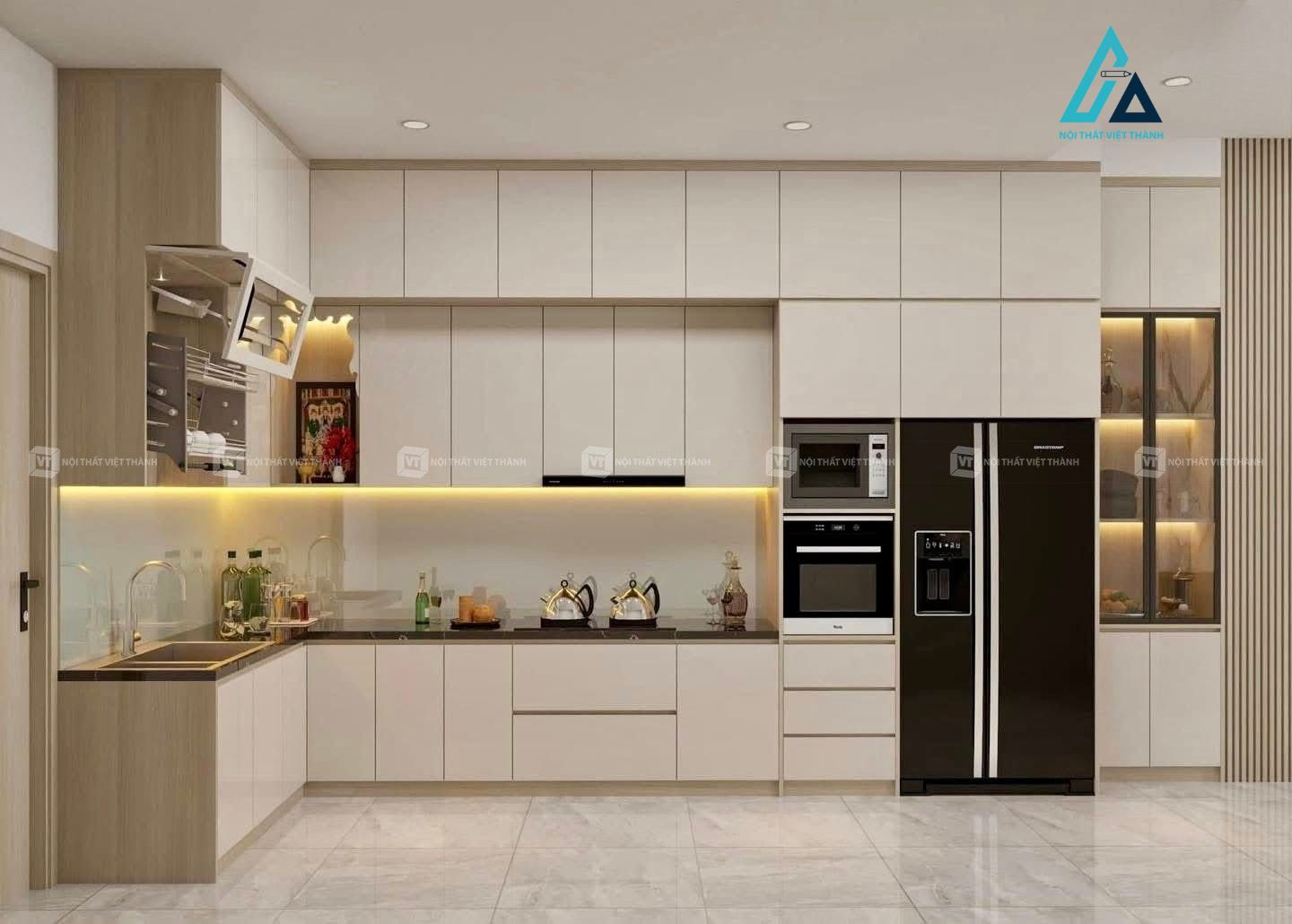 Thiết kế thi công nội thất nhà bếp nhà phố với tủ bếp chữ L