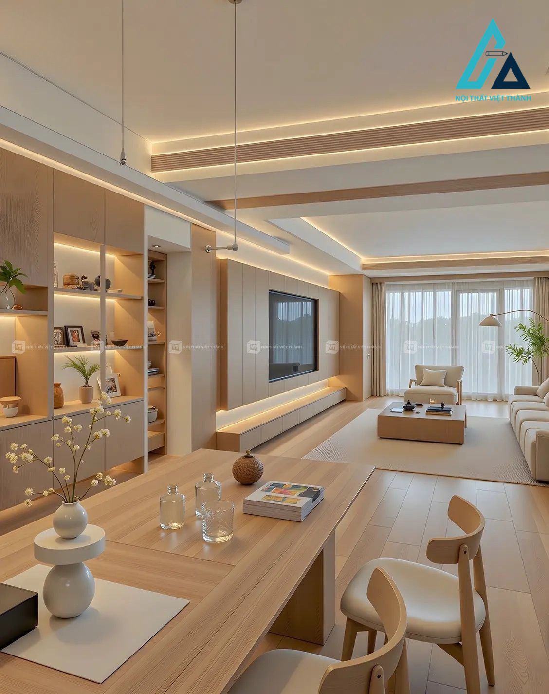 Thiết kế thi công nội thất nhà phố phòng khách phong cách ấm áp