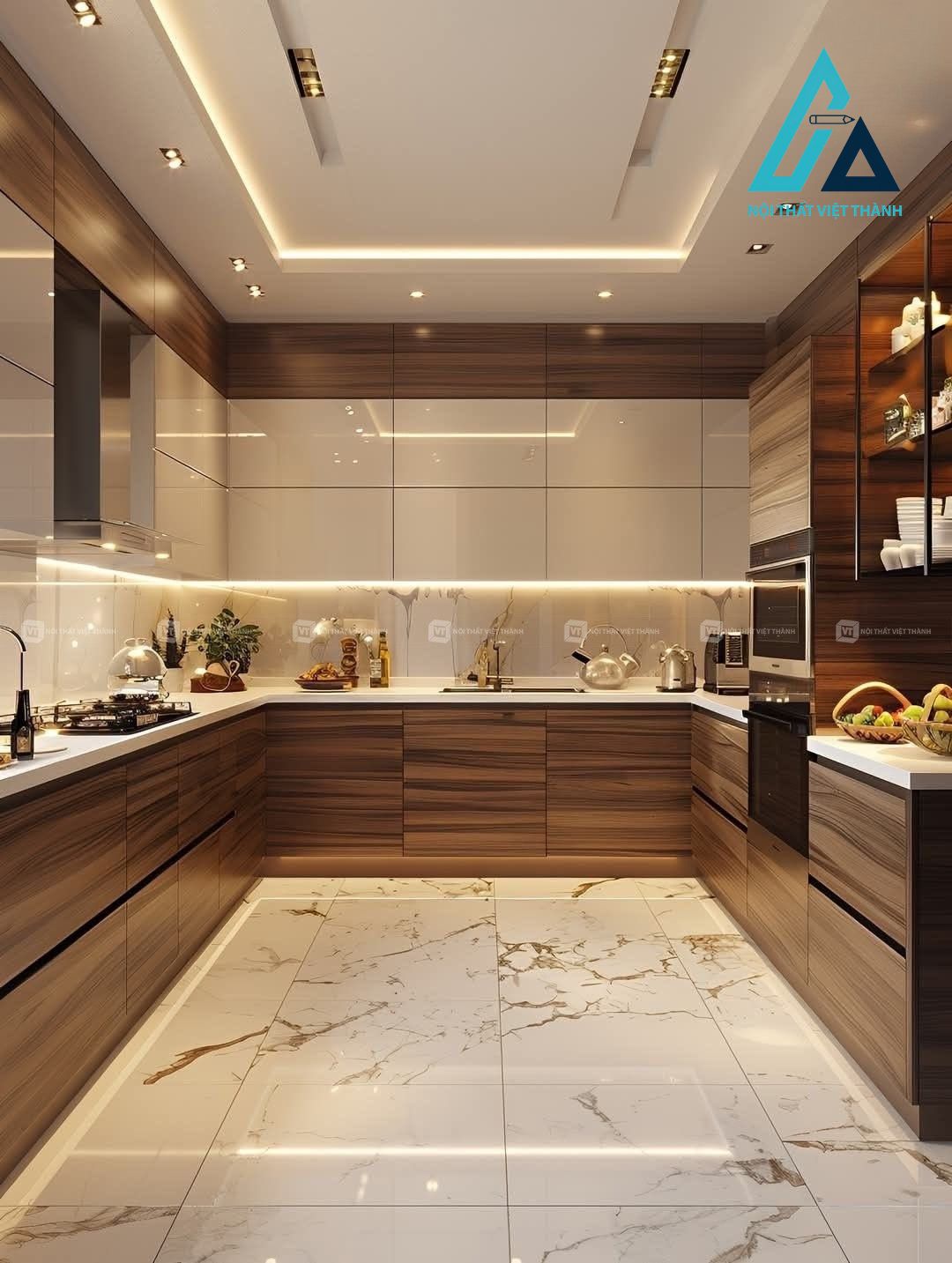 Thiết kế thi công nội thất nhà bếp nhà phố chữ U