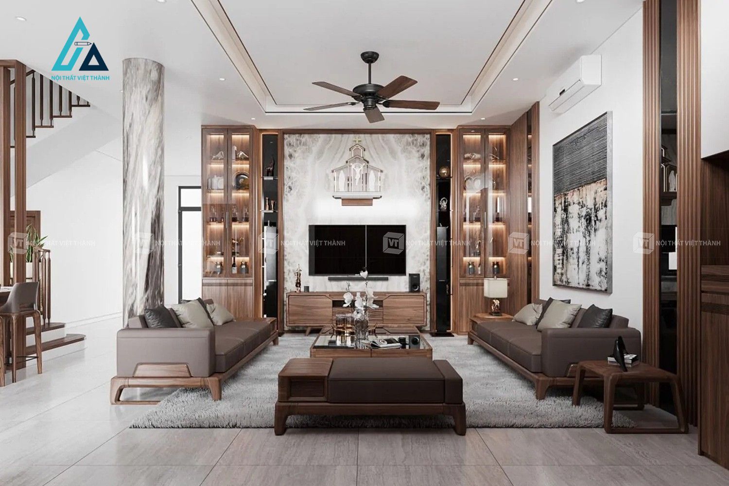 Thiết kế thi công nội thất phòng khách biệt thự sang trọng đẹp