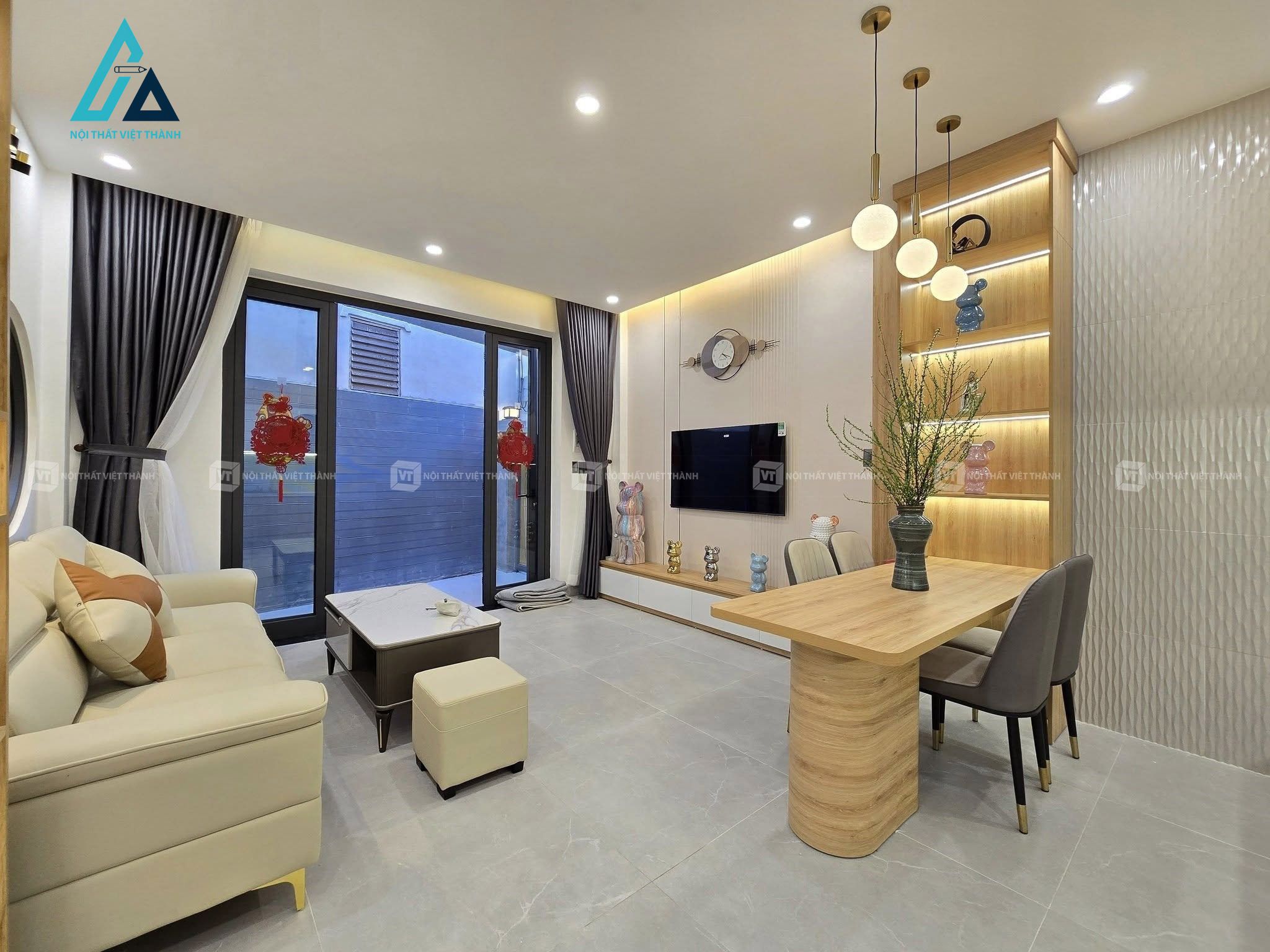 Thiết kế thi công nội thất phòng khách phong cách ấm áp