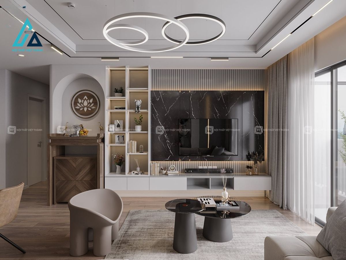 Thiết kế thi công nội thất phòng khách tiện nghi