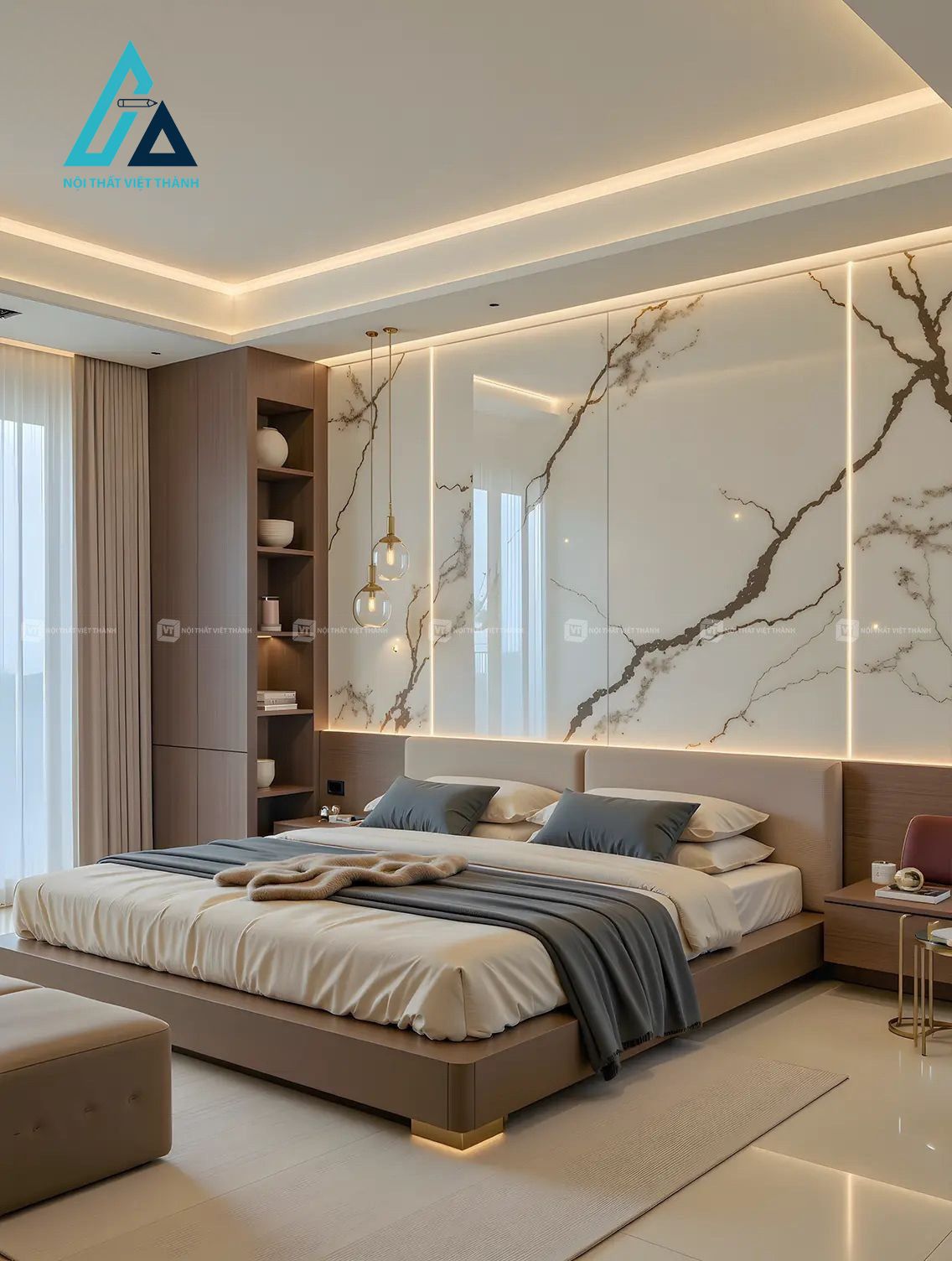 Thiết kế thi công nội thất phòng ngủ biệt thự không gian rộng rãi