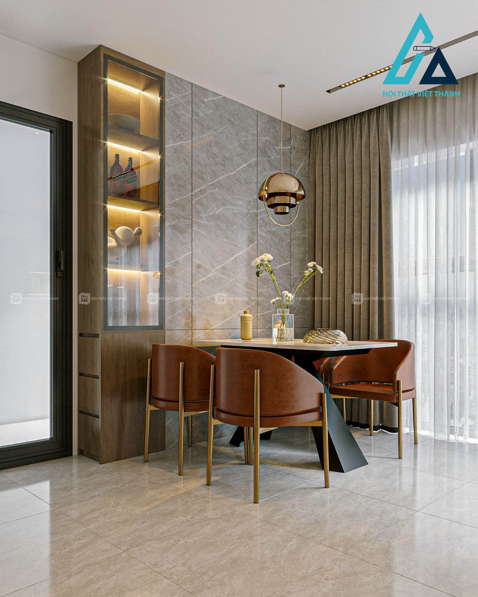 Thiết kế thi công nội thất phòng ngủ chung cư căn hộ phòng ăn sang trọng