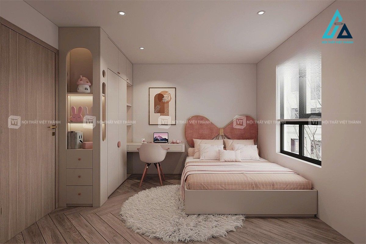 Thiết kế thi công nội thất phòng ngủ chung cư căn hộ phong cách trẻ trung hiện đại