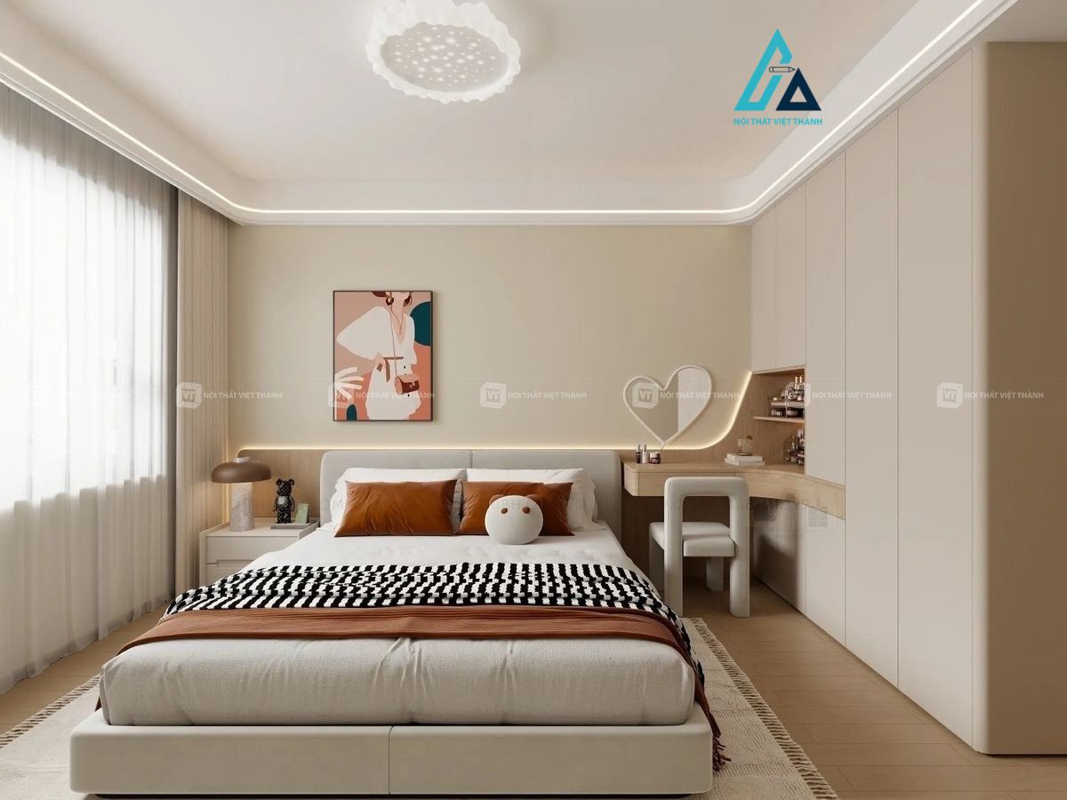 Thiết kế thi công nội thất phòng ngủ chung cư căn hộ thiết kế trẻ trung