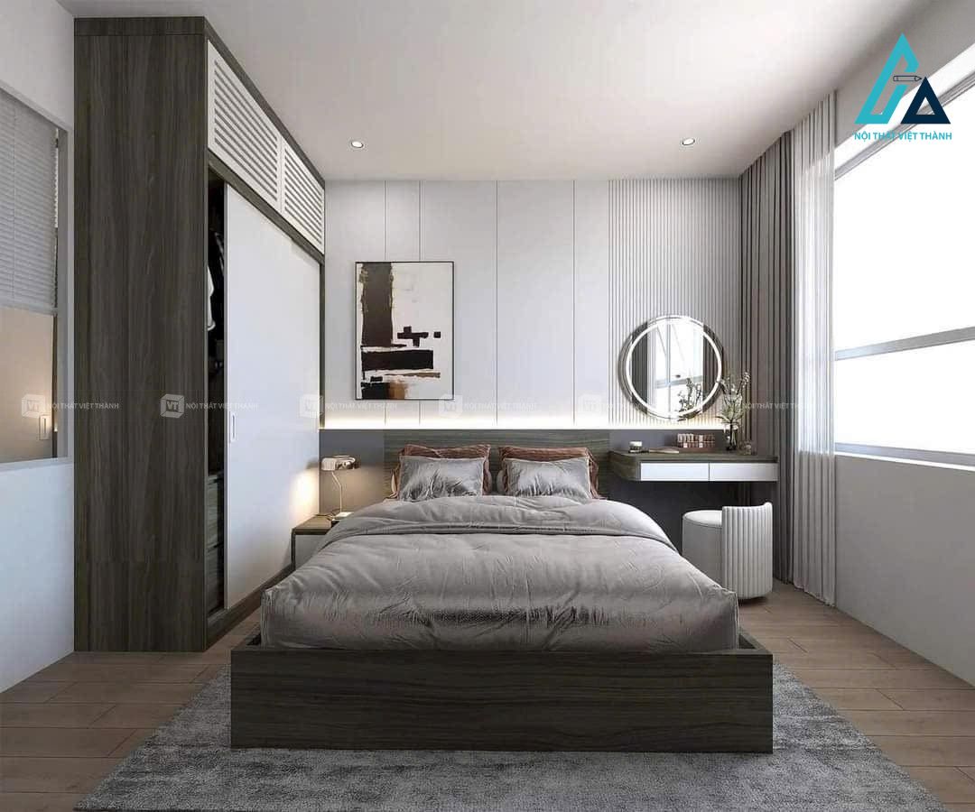 Thiết kế thi công nội thất phòng ngủ nhà phố tone trắng thanh lịch