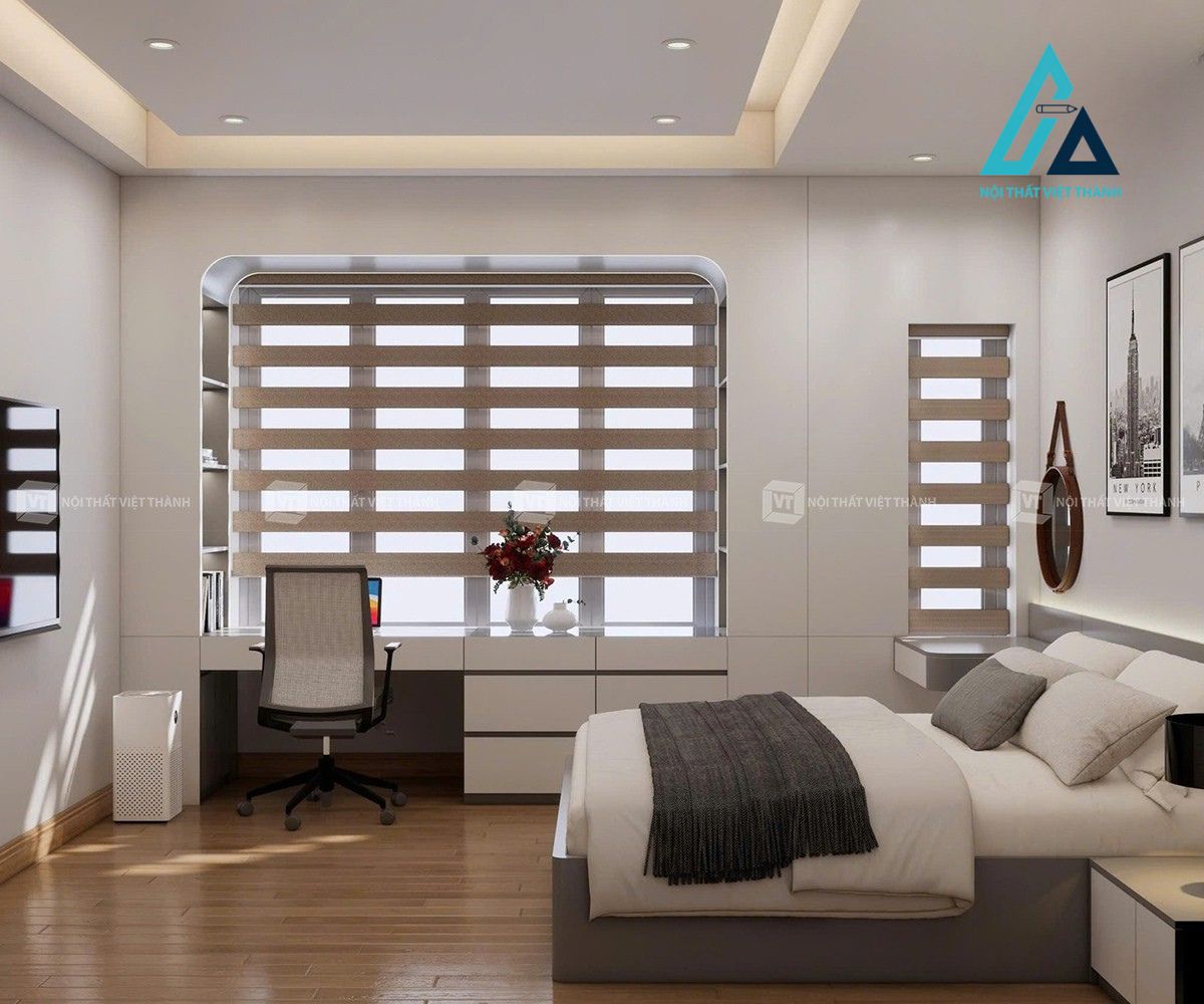 Thiết kế thi công nội thất phòng ngủ tone sáng hiện đại