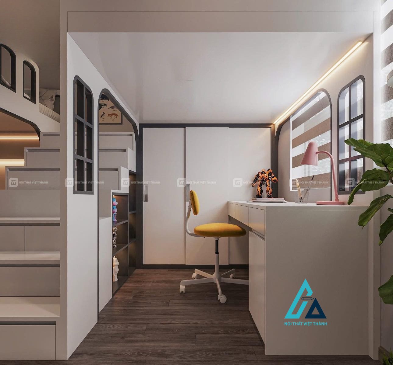 Thiết kế thi công nội thất phòng trẻ em với bàn học tiện nghi hiện đại