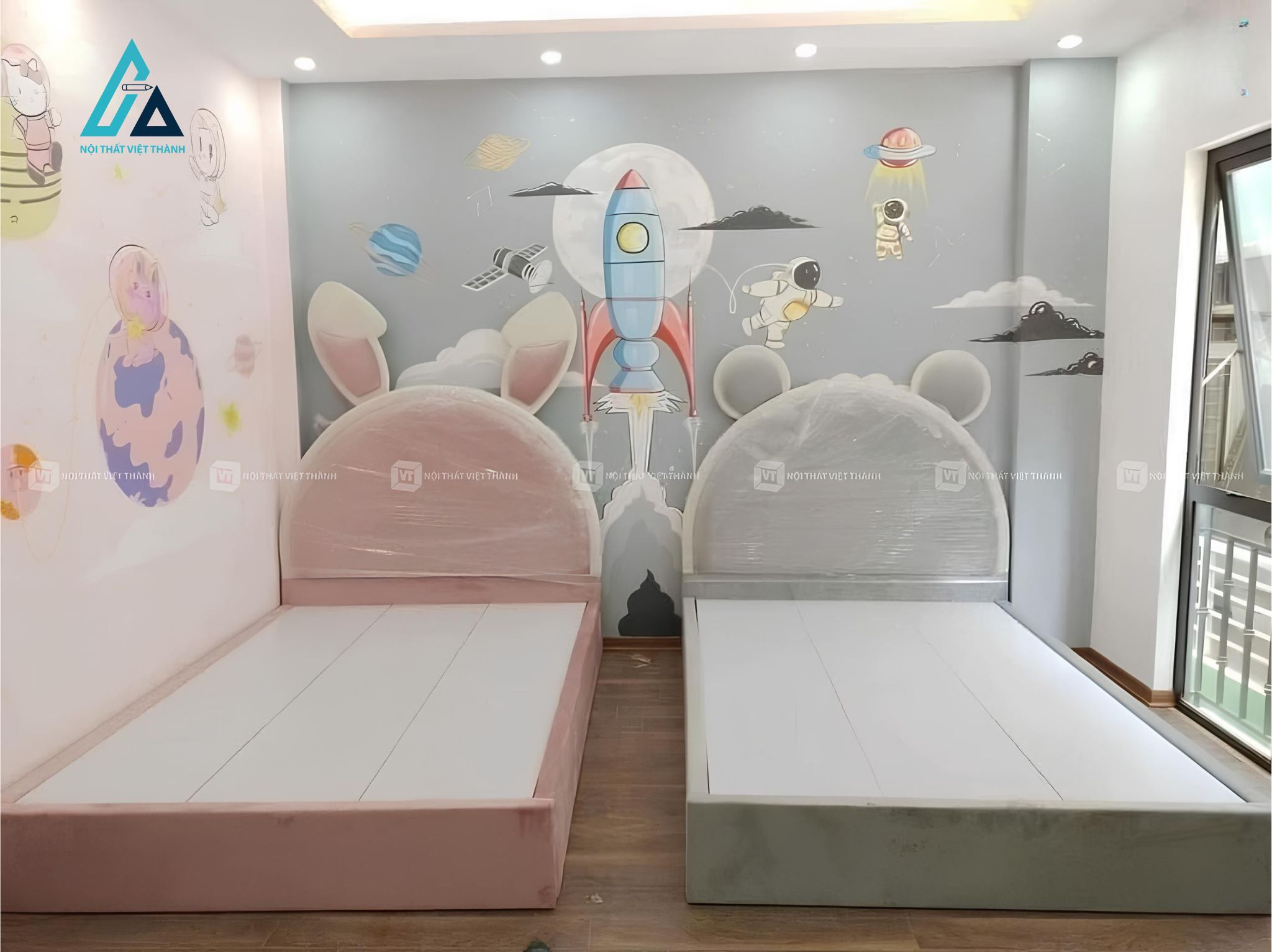 Thiết kế thi công nội thất phòng trẻ em với giường ngủ đáng yêu hiện đại