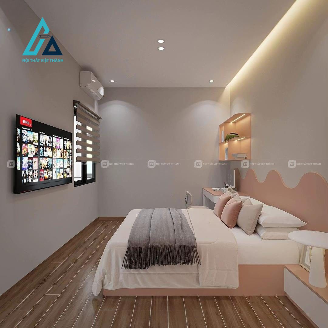 Thiết kế thi công nội thất phòng trẻ em tone hồng hiện đại đáng yêu