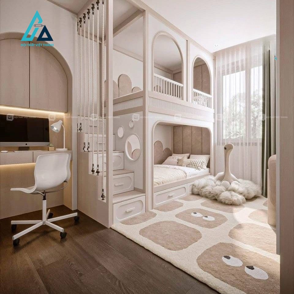 Thiết kế thi công nội thất phòng trẻ em tone hồng xinh yêu cho bé