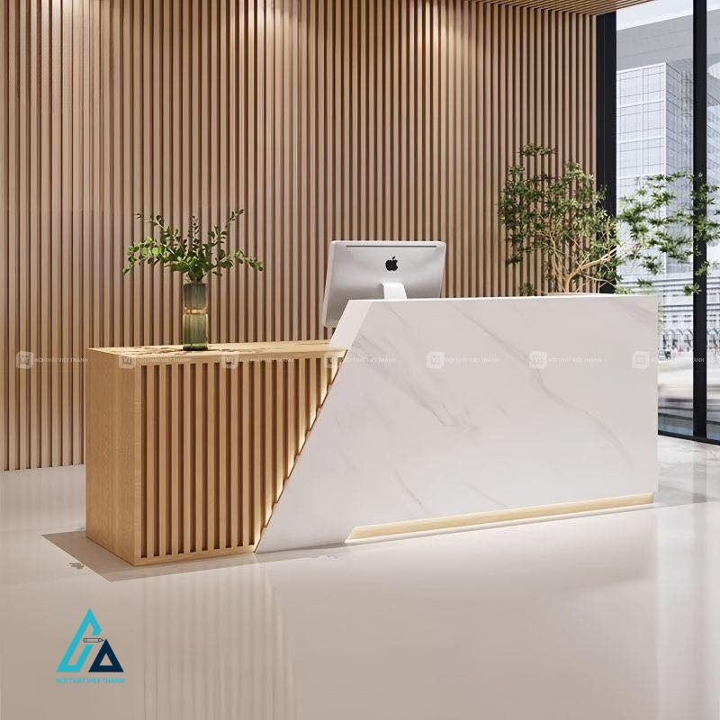 Thiết kế thi công nội thất văn phòng quầy lễ tân sang trọng hiện đại
