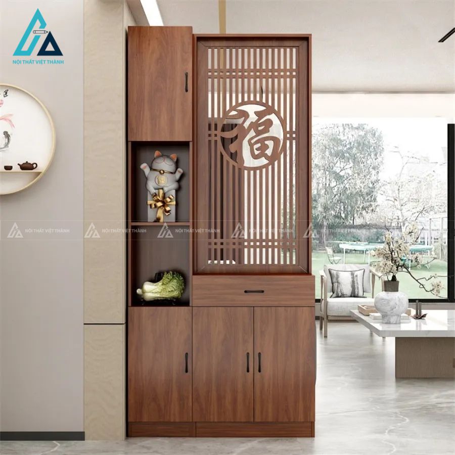 Mẫu vách ngăn trang trí kết hợp kệ tiện ích