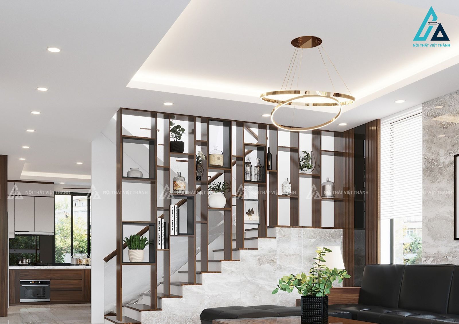 Mẫu vách ngăn trang trí phòng khách hiện đại, tối giản