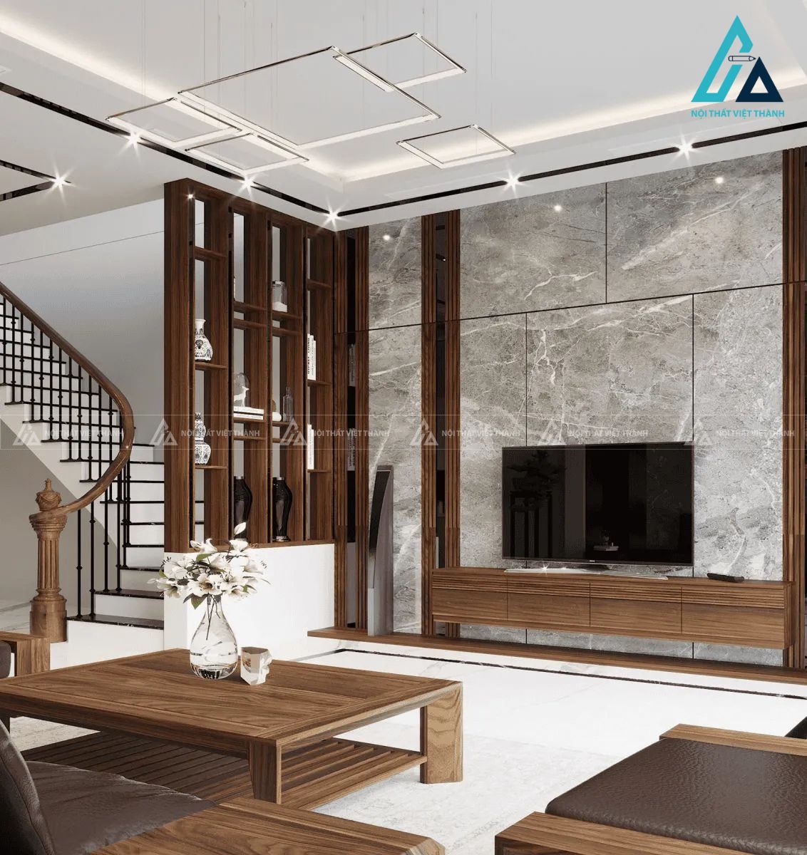 Vách ngăn trang trí bằng gỗ tự nhiên