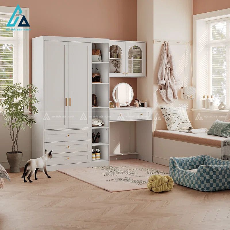 Tủ quần áo kết hợp bàn trang điểm phong cách hiện đại