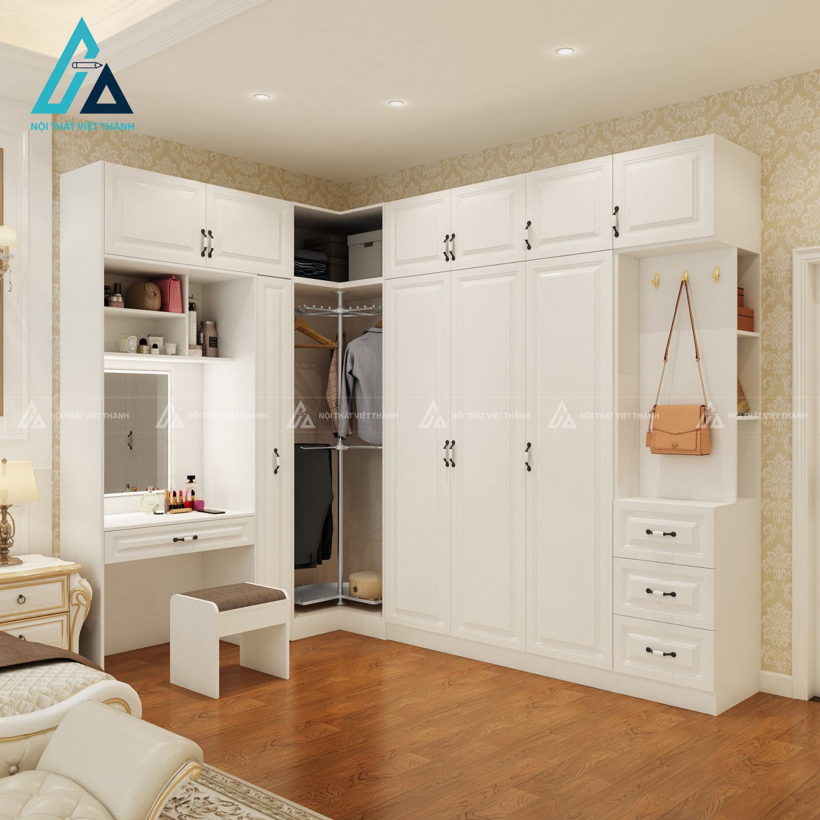 Mẫu tủ kết hợp bàn trang điểm có tab đầu giường