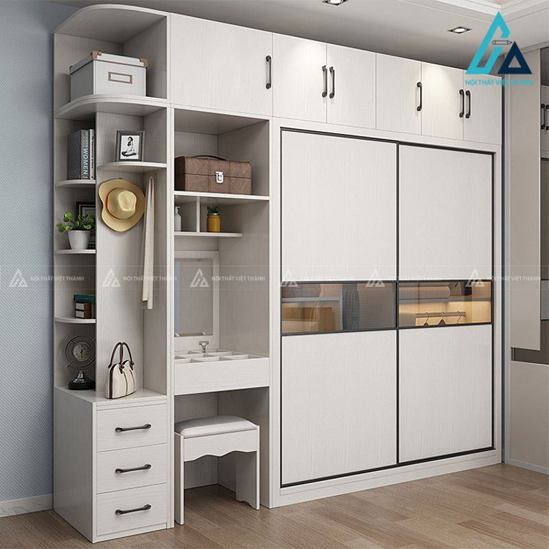 Mẫu tủ cánh lùa tích hợp bàn trang điểm