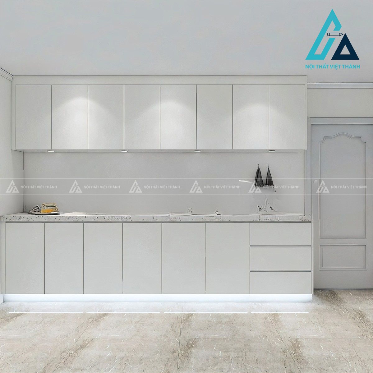 Tủ bếp gỗ MDF màu trắng hiện đại tối giản 3