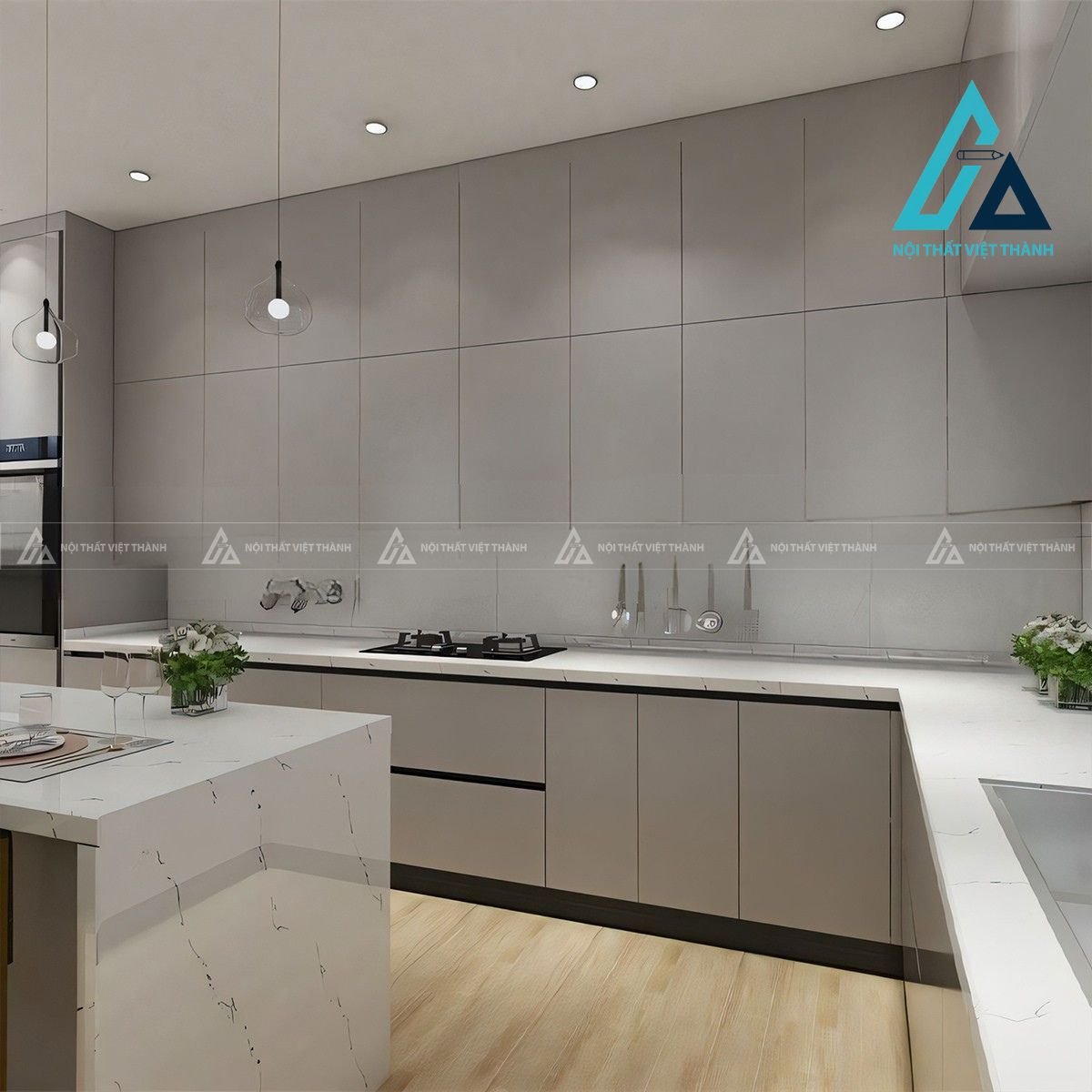 Tủ bếp gỗ MDF màu xám hiện đại 3