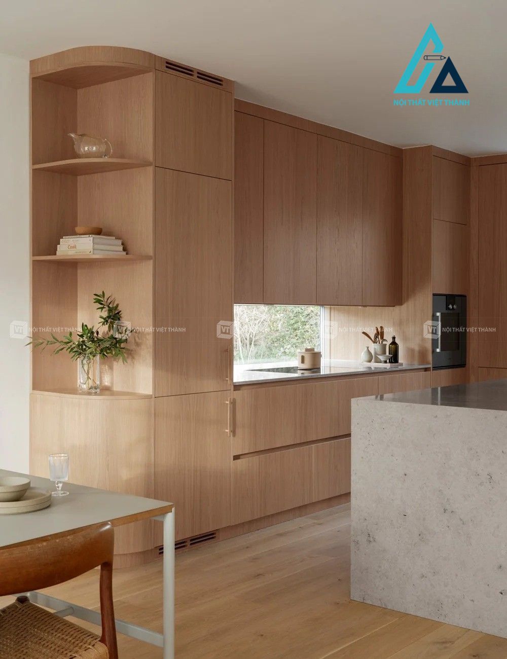 Tủ bếp gỗ sồi phong cách Japandi Tối Giản Cho Không Gian Hiện Đại 1