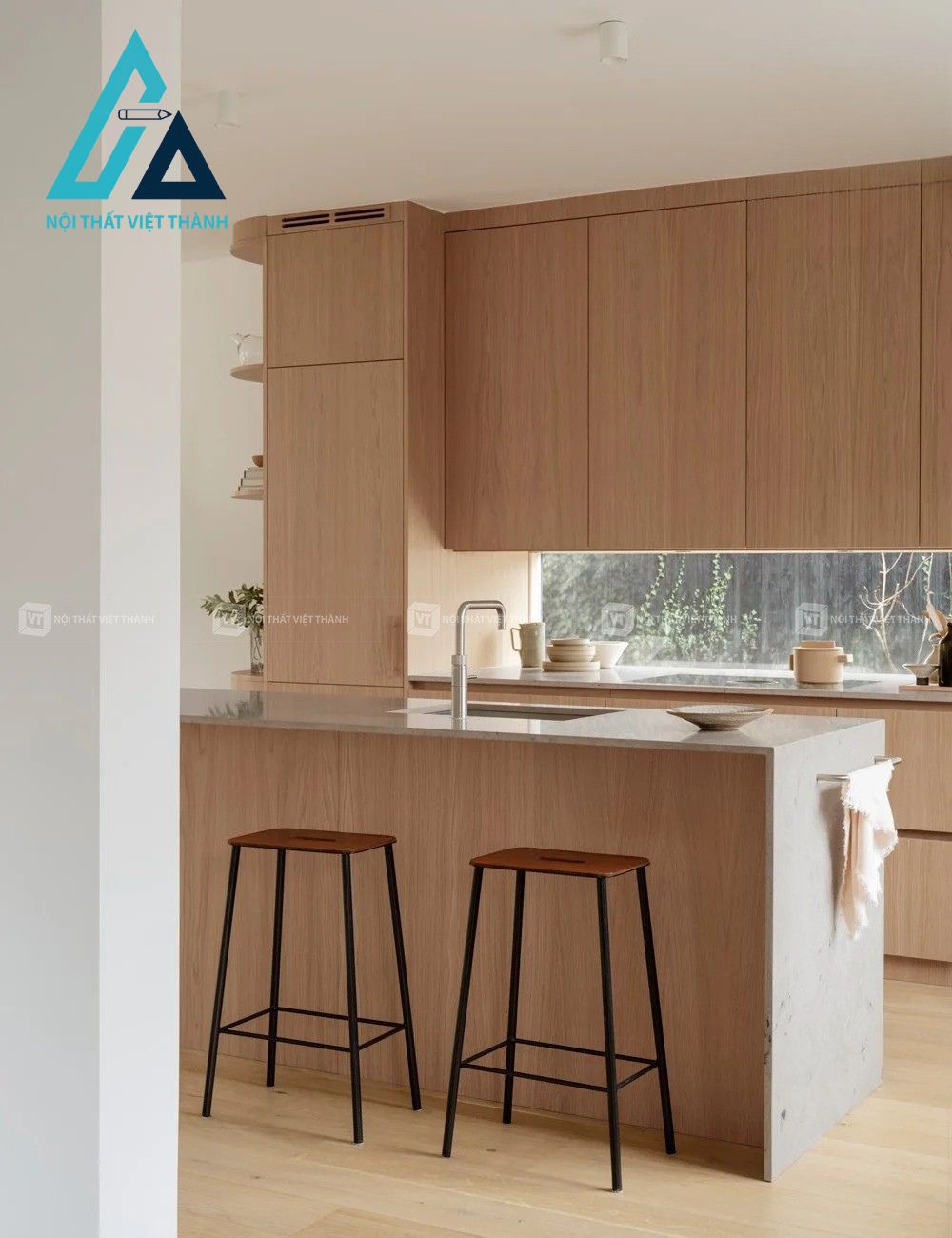 Tủ bếp gỗ sồi phong cách Japandi Tối Giản Cho Không Gian Hiện Đại 2