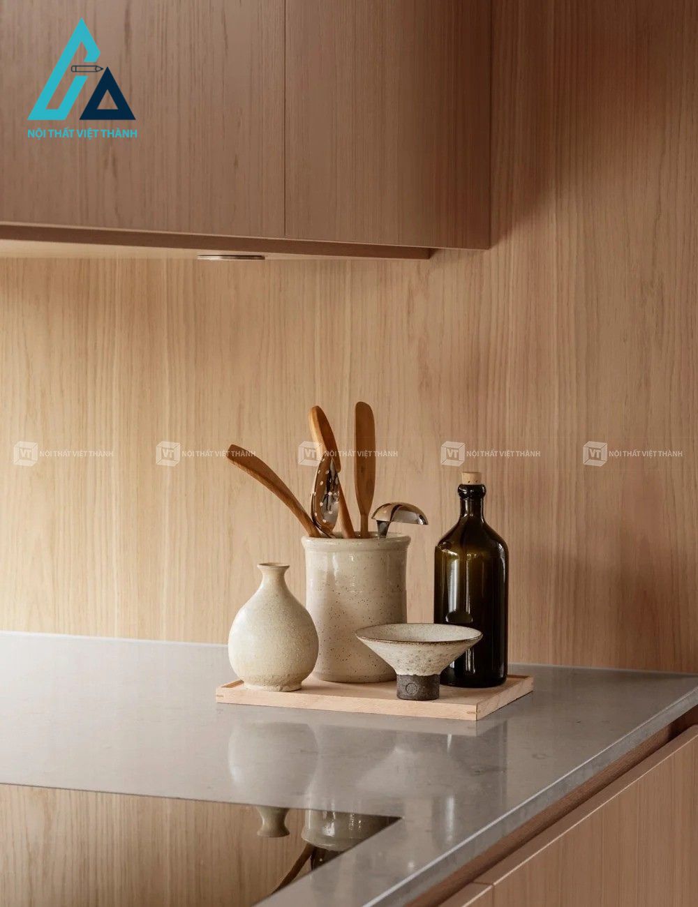 Tủ bếp gỗ sồi phong cách Japandi Tối Giản Cho Không Gian Hiện Đại 4