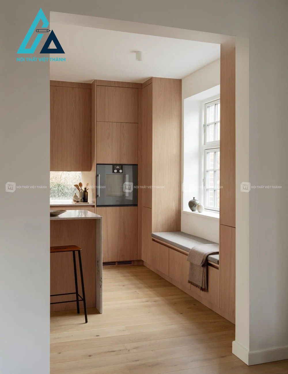 Tủ bếp gỗ sồi phong cách Japandi Tối Giản Cho Không Gian Hiện Đại 6