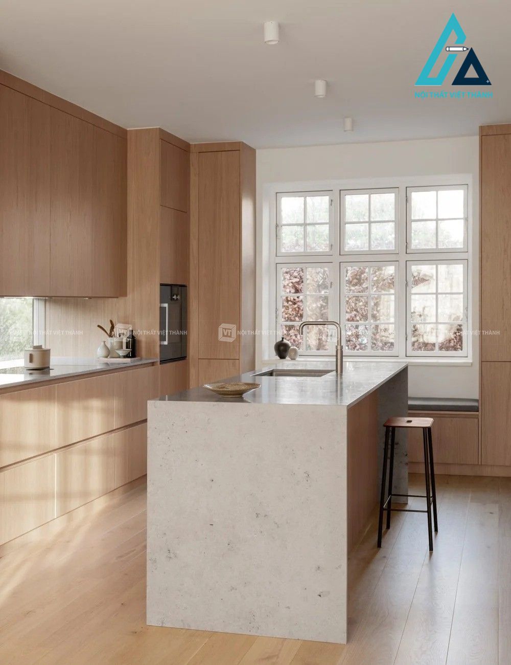 Tủ bếp gỗ sồi phong cách Japandi Tối Giản Cho Không Gian Hiện Đại