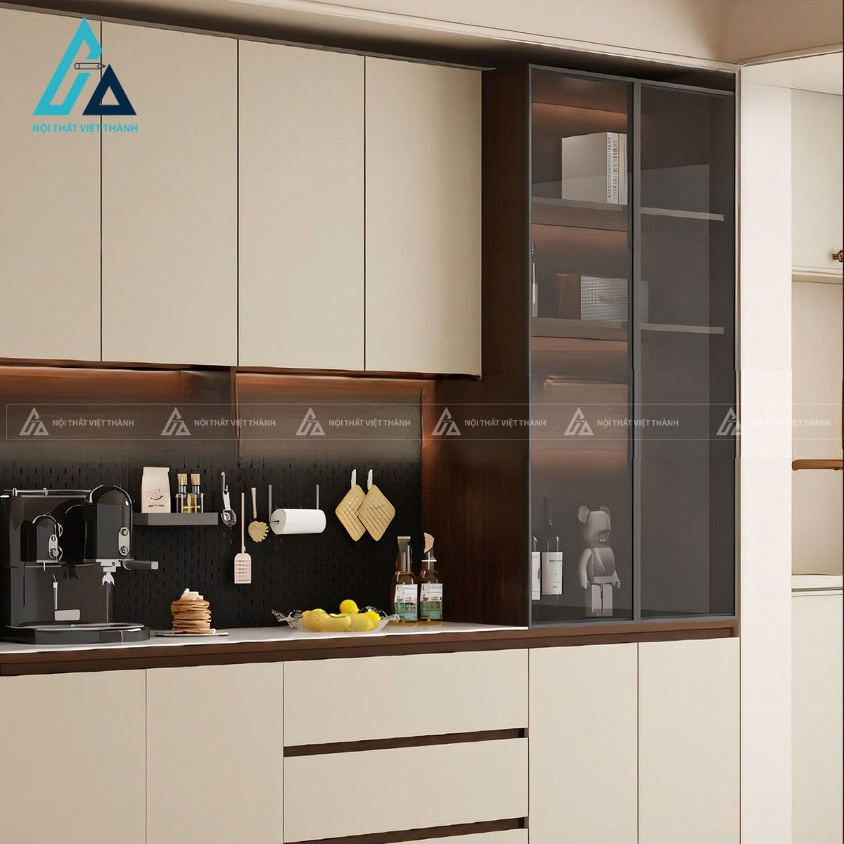 Tủ bếp MDF cánh kính màu khói hiện đại sang trọng 3