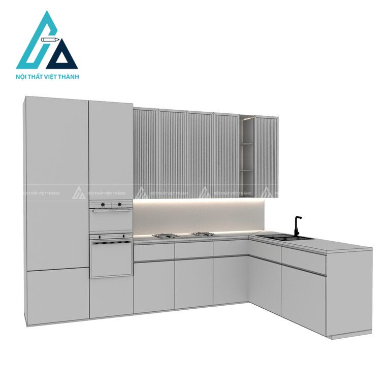 Tủ bếp MDF chữ L màu đen hiện đại cao cấp tối ưu không gian bếp 2