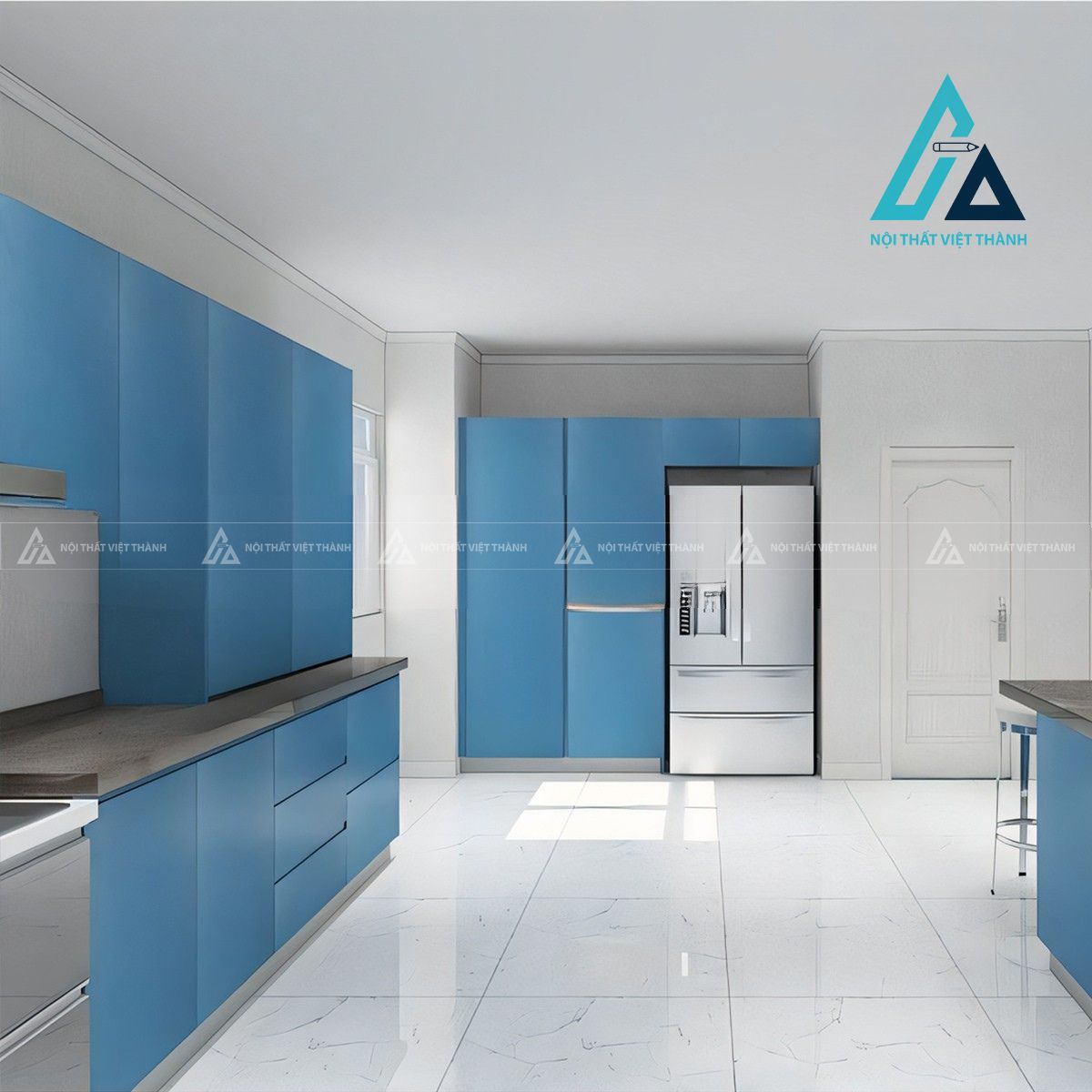 Tủ bếp MDF lõi xanh màu xanh dương hiện đại 1