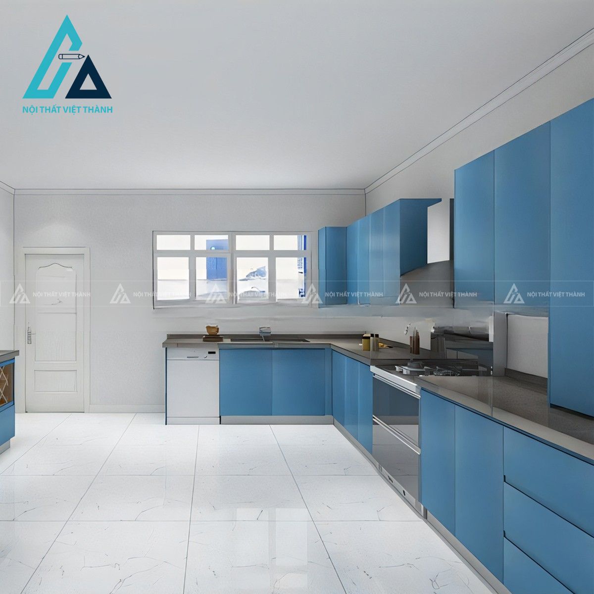 Tủ bếp MDF lõi xanh màu xanh dương hiện đại 2